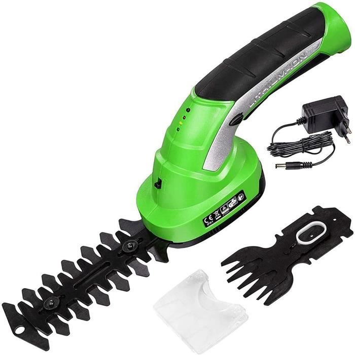Cisaille à Gazon Sans Fil SHALL 7,2V - Taille-Haie 2 En 1 Portable Avec Batterie