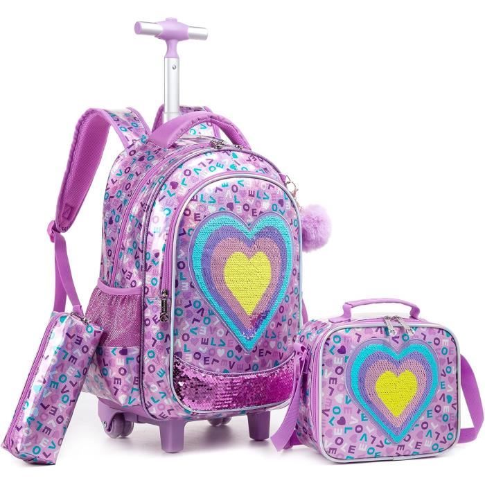 Cartable A Roulette Fille Sac Dos Roulettes Pour Filles Sac A Roulette Fille Pour Maternelle Primaire Scolaire Cartable R x876 Violet Amour Cdiscount Bagagerie Maroquinerie