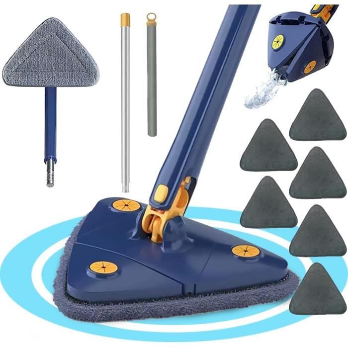 Serpillère Triangulaire Rotative 360° - Balai Télescopique Avec 6 Chiffons Microfibre - Pour Sols, Murs, Fenêtres