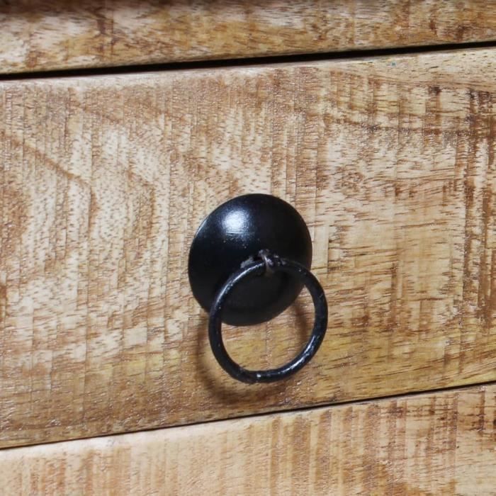 Table basse - KAI - Bois de manguier brut - 5 tiroirs - 4 roulettes en fer
