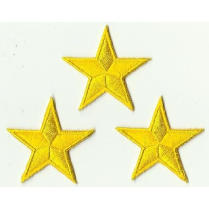 LOT 3 ECUSSON PATCH THERMOCOLLANT ETOILE JAUNE 4,5 X 4,5 CMS YELLOW STAR