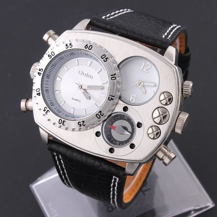 Homme Montre Double Mouvements Électronique Sport Montre Gros Carré Cadran  Boussole - Cdiscount Bijouterie