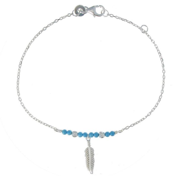 LES POULETTES BIJOUX - Bracelet Argent 925 Plume et Perles Turquoise LES POULETTES BIJOUX - Bracelet Argent 925 Plume et Perles Turquoise