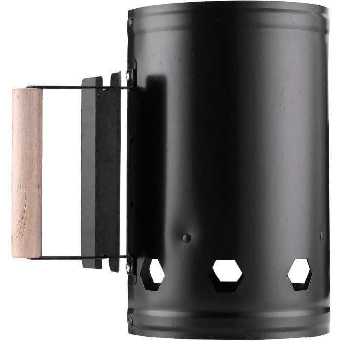 Pot Allume-charbon Pour Barbecue - Fond Creux, Manche En Bois, En Fer Fin - Pour Un Démarrage Rapide Et Uniforme, Idéal Camping Et Jardin - 8