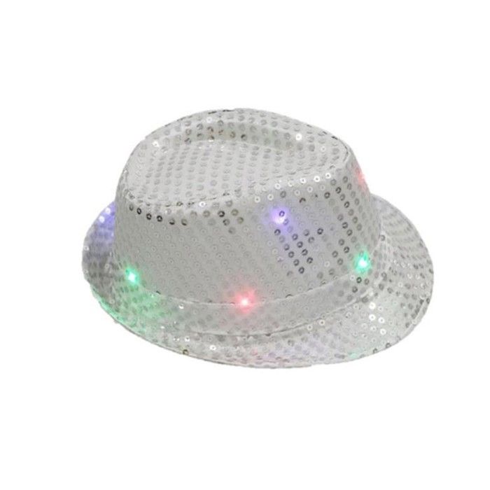 CHAPEAU BORSALINO 6 LED SEQUIN ARGENT