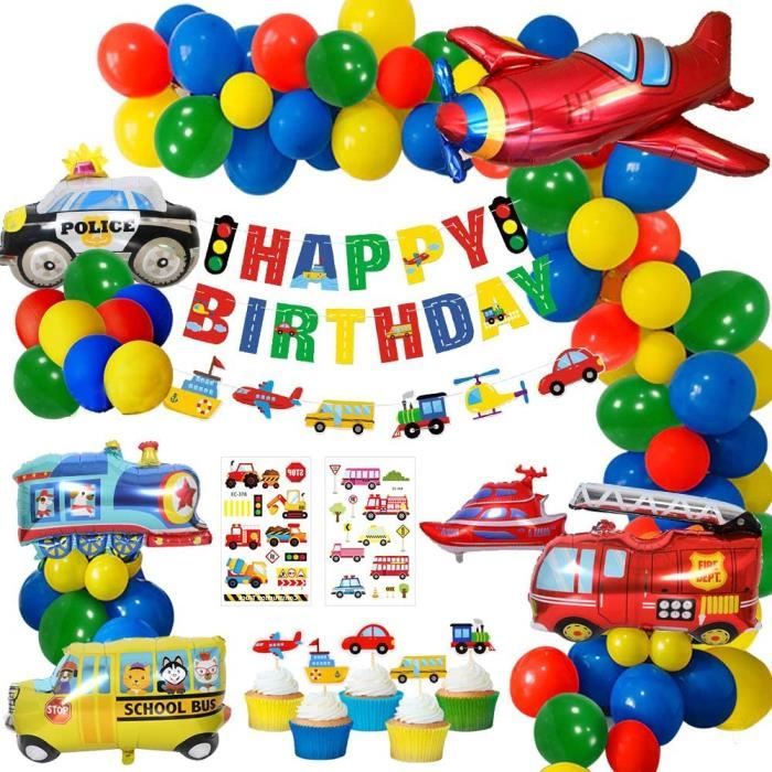 Anniversaire Decorations Ballon Joyeux Anniversaire Banniere Vehicules De Transport Aluminium Ballons Avion Train Voiture De Police Cdiscount Maison