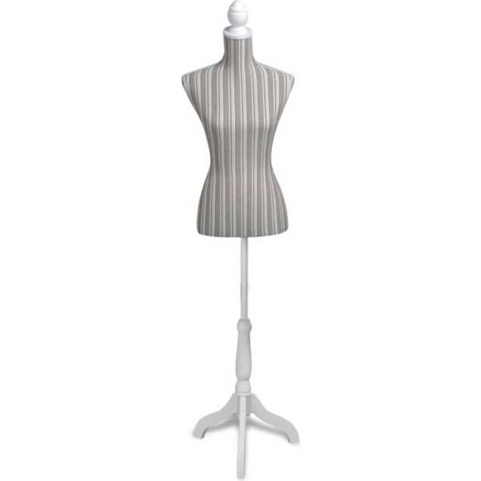 Buste de couture de femme - Modèle Porte-vêtement - Hauteur réglable : 133 - 168 cm Mannequin en lin à rayures