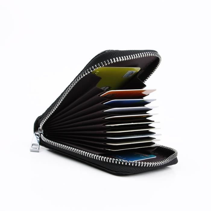 Porte Cartes de Crédit Cuir Fermeture Eclair (Noir)