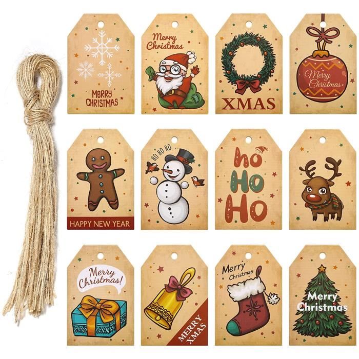 48 Pièces Étiquettes Cadeau Noël Étiquettes de Cadeau Kraft