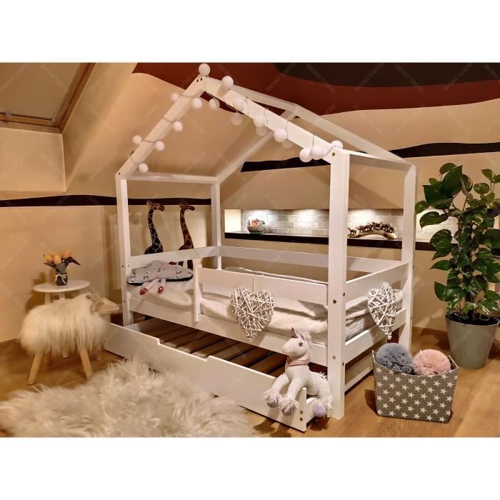 Oliveo lit cabane Barrières de sécuritér 200 x 90 cm Lit pour Enfants,lit denfant,lit cabane avec barrière Couleur 5 Jours Livraison 