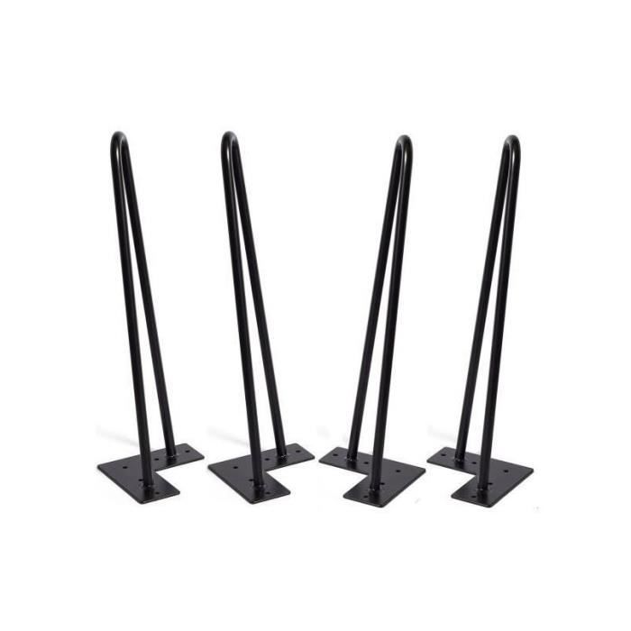 4PCS Pieds de Table de 50 cm en Epingle a Cheveux en Fer Pied Remplacement de Tables Chaises Meuble Noir