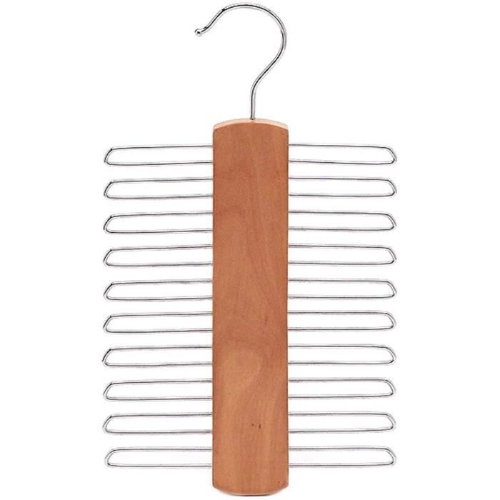 Porte-Cravates En Bois 2Pièces - Avec 20 Séparateurs Métalliques Et Crochet Rotatif 360°