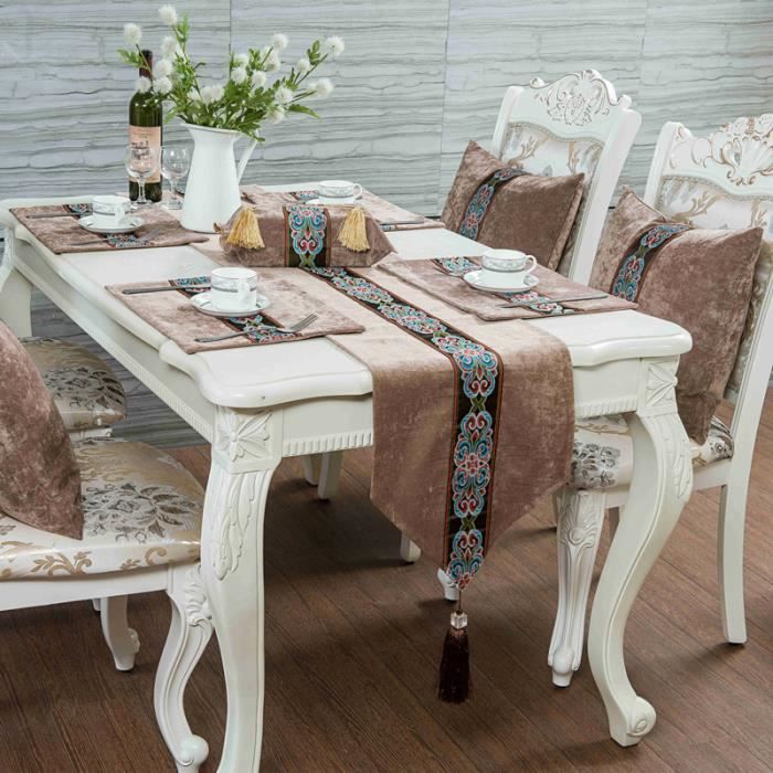1 Pièce Chemin De Table Rectangulaire En Lin Avec Motif De