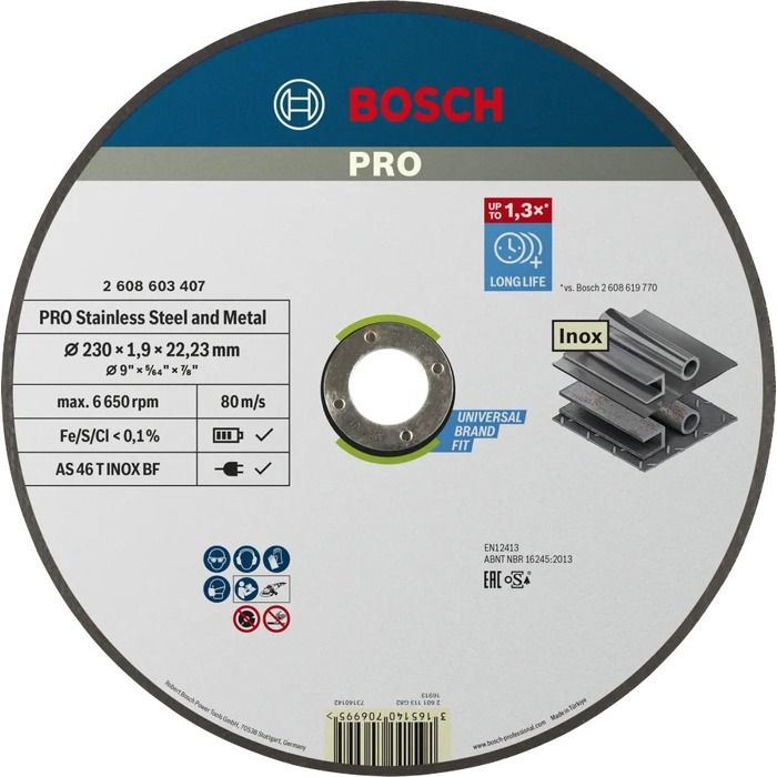 Bosch Professional Disque EXPERT à tronçonner à moyeu plat Spécial inox Ø230X1.9 MM - BOSCH - 2608603407