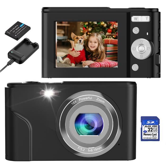 Appareil Photo Numérique, BRIHIEVY FHD 1080P 36MP Appareil Photo Compact avec Carte SD 32G Zoom Numérique 16X, Caméra Vidéo Noir