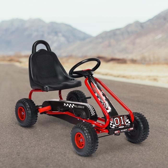 Kart à Pédales COSTWAY Pour Enfants – Siège Réglable, Frein à Main, Roues Antidérapantes, Châssis En Fer, De 3 à 6 Ans (30 Kg Max, Vert)