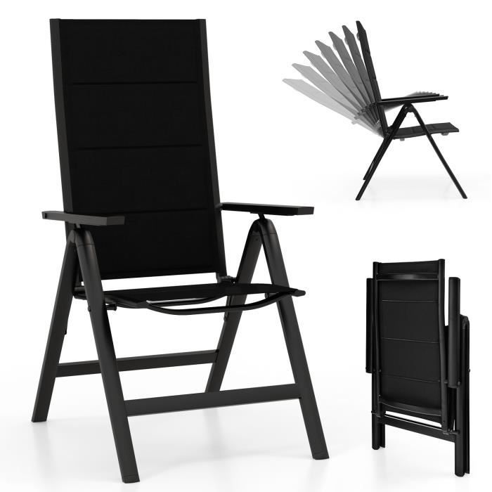 costway chaise de jardin pliante en alliage d'aluminium - dossier réglable 7 niveaux, patins antidérapants, tissu en maille+éponge