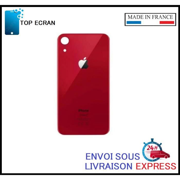 Vitre arrière pour Iphone XR ROUGE avec LOGO et Adhesif