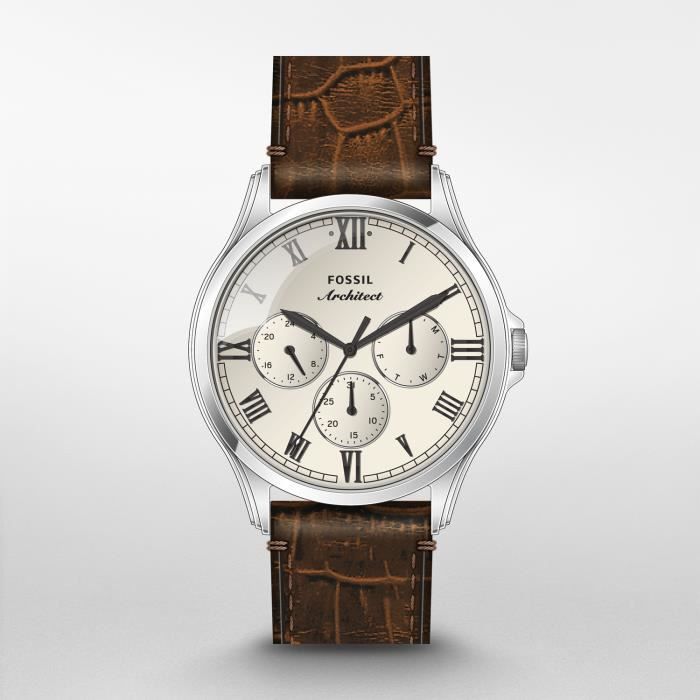 Bracelet cuir / tissu homme - FOSSIL - Montre Fossil ARC-02 en cuir brun  façon croco - Couleur de la matière:Blanc Mouvement à Quartz, - Achat/vente  montre - Cdiscount