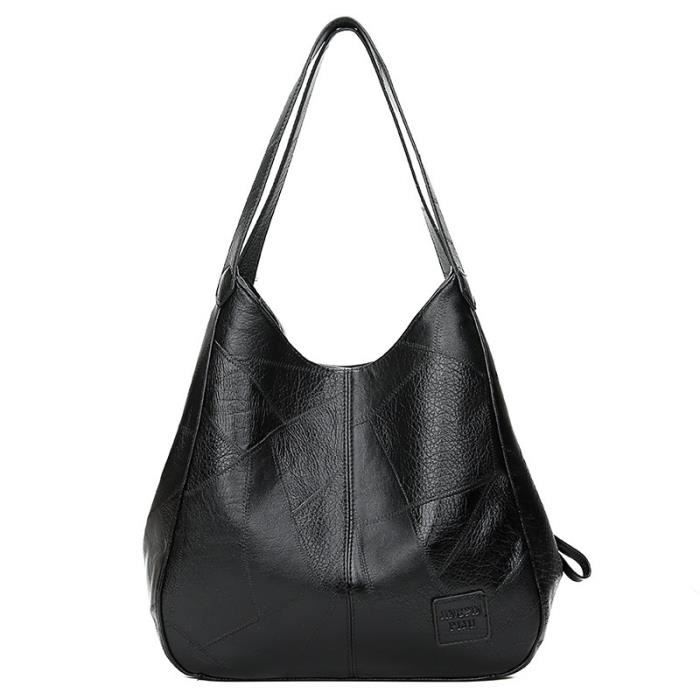 Sac à Main Bandoulière Femme En Cuir PU Souple - Grand Format Noir (32x28x12cm), Neuf Avec étiquettes
