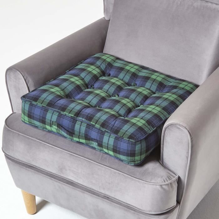 Coussin dassise rehausseur en coton à carreaux écossais Bleu 50 x 50 x 10 cm Coussin dassise rehausseur en coton à carreaux écossais Bleu 50 x 50 x 10 cm
