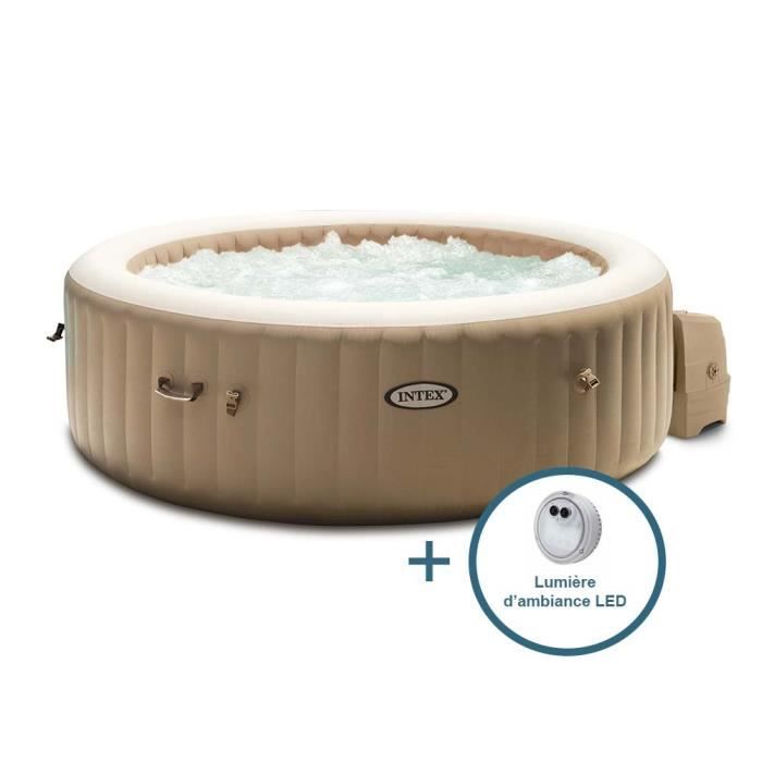 Spa gonflable INTEX Sahara 196 x 71 cm 4 places Rond 28426FR + Lumière d'ambiance LED