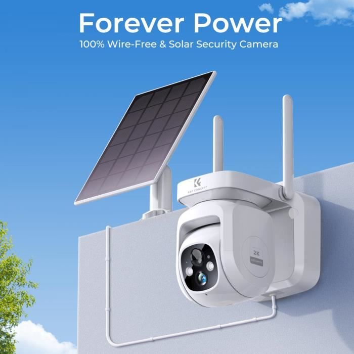 Caméra Surveillance Extérieure Solaire WiFi 2K Caméra de Sécurité Solaire sans Fil et Alimenté par Batterie 3W