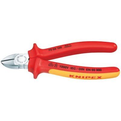 Pince coupante isolante 1000 V - KNIPEX - 70 06 160 - Avec biseau - Tranchant allongé - Tête étroite chromée