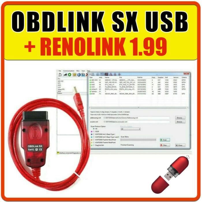 Adaptateur Professionnel OBD2 compatible Renault 12 broches pour Renolink