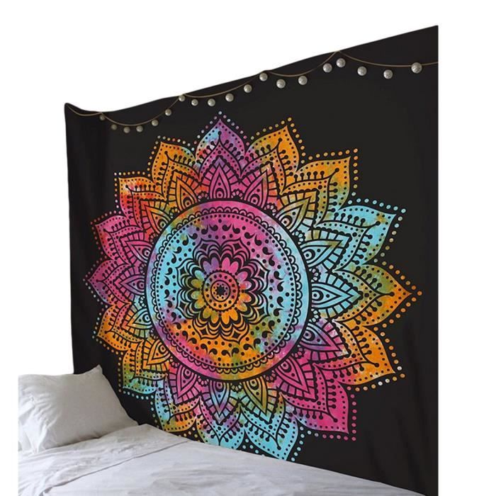 Grande Tapisserie Ronde Bohème Mandala - Coton Indien, Art Mural Ou Couverture De Plage