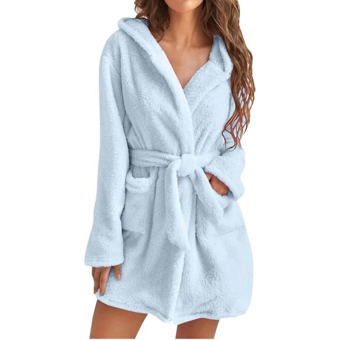 Peignoir pour femme en coton chaud Peignoir moelleux avec capuche Peignoir de sauna en tissu eponge Bleu Bleu Cdiscount Pret a Porter