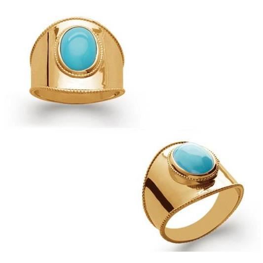Bague Large Bijouxia Pierre Cabochon Turquoise Plaque or 18 CARATS Joaillerie Mixte