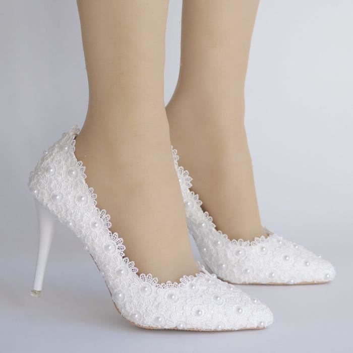 Chaussures De Mariée Sandales Soirée Chaussures avec paillettes crème blanc ta10-137 