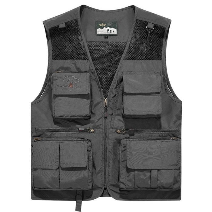 Gilet de Pêche Homme Multipoches en Maille - Marque - Couleur Gris