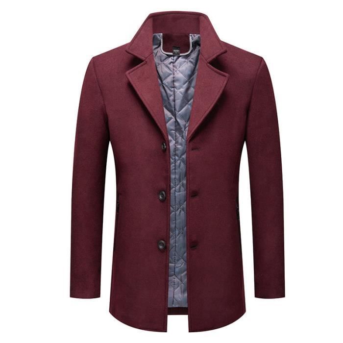Manteau Homme Epais El gant Urbain Mi Longue Coupe Slim Rouge