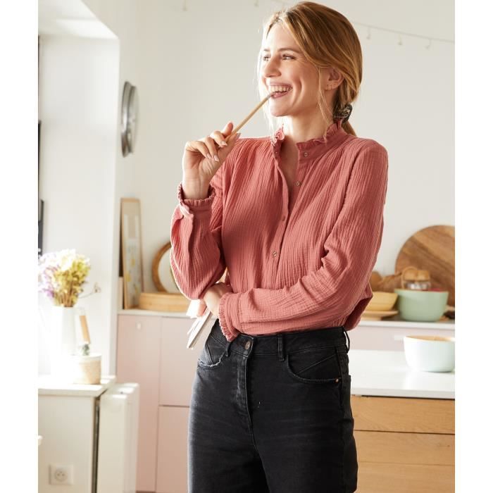 GRAIN DE MALICE - Chemisier en gaze de coton uni femme Pink - Cdiscount  Prêt-à-Porter