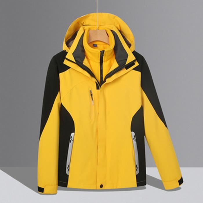 Blouson de Ski impermeable chaude pour Femme avec capuche Jaune Sports d hiver Montagne Respirant