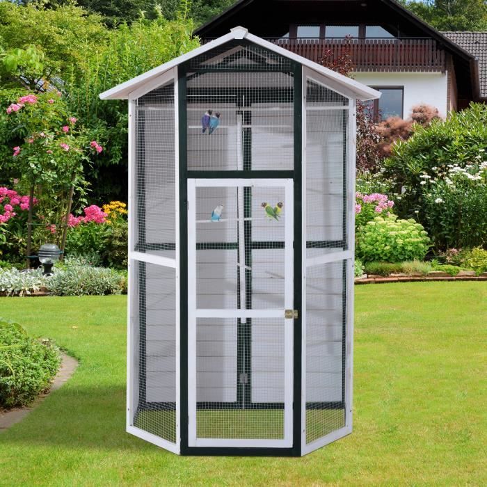Volière Oiseaux Grande Taille Style Cottage Toit Bitumé 5