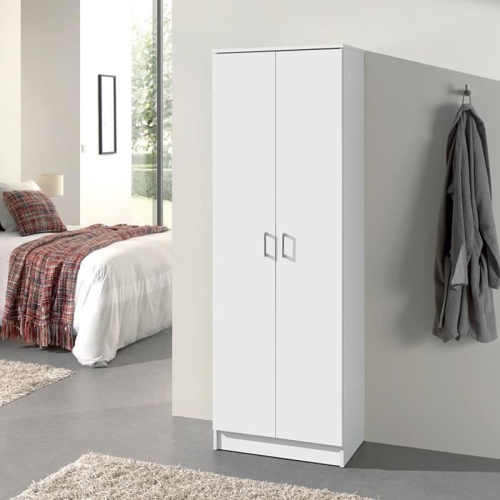 armoire de rangement - price factory - stan - 2 portes - blanc mat - bois - panneaux de particules