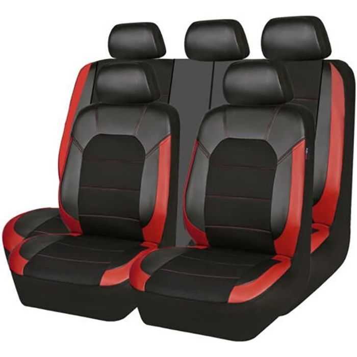 Housses de siège de voiture en cuir PU Universelles 5 Sièges - Noir + rouge