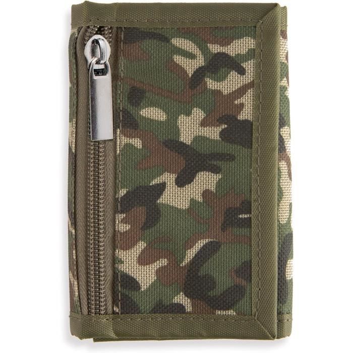 Sangle Téléphone Incluse Portefeuille Camouflage JRJRN Pour Garçons - 3 Volets Avec Fermeture Éclair - Tissu Polyester - Accessoires Inclus Portefeuille Polyester Rangement