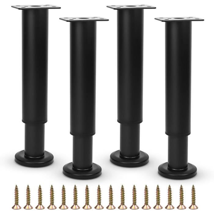 Pied De Lit Réglable en Métal - Pieds De Sommier Universels Très Résistants pour Lattes, Armoire, Canapé - 18-33Cm (Noir) Lot De 2