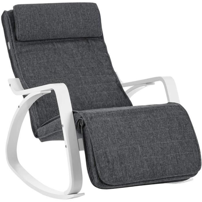 songmics fauteuil à bascule en bois de bouleau - avec repose-pieds réglable - capacité de charge 150 kg - gris foncé