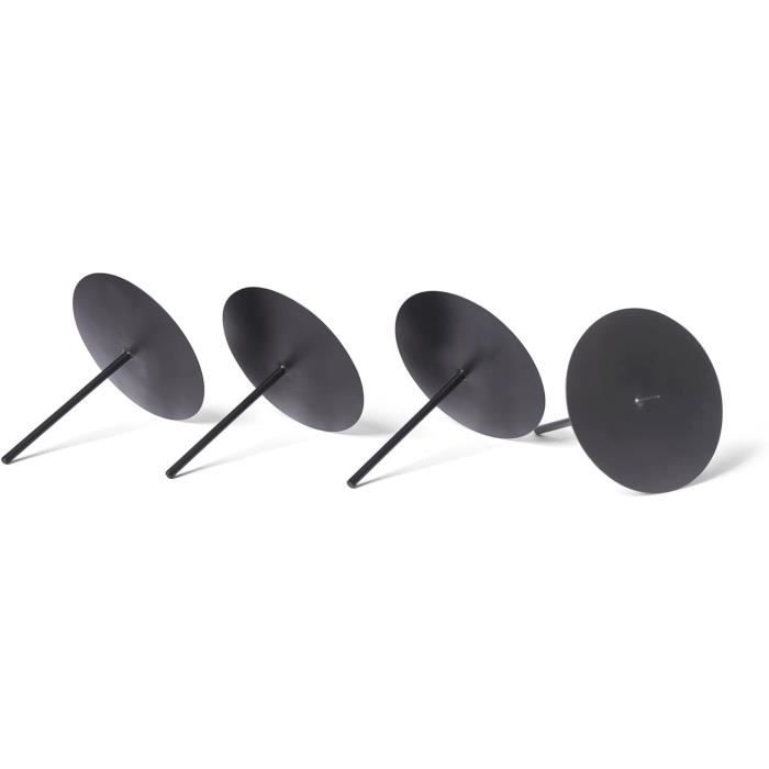 Lot De 4 Supports à Bougies Pour Couronne De L'Avent - Métal Noir, Diam. 7.5cm, Pointe Et Plateau - Décoration Noël DIY