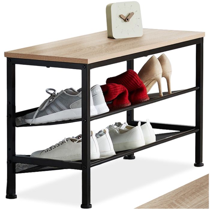 Meuble à chaussures - TECTAKE - Étagère à chaussures DERRY en bois MDF 755 x 305 x 455 cm - Bois clair/Chêne sonoma