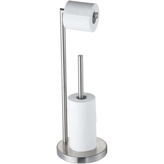 Dérouleur Papier Toilette Autoportant IDesign York Metal - Acier Inox, Couvercle, 3 Rouleaux - Design Fin Argenté - 10