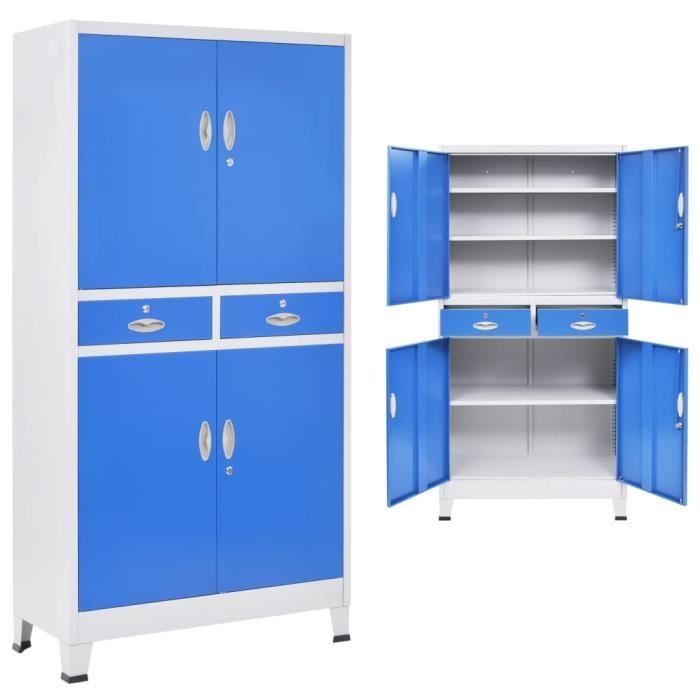 Armoire De Bureau Avec 4 Portes Metal 90x40x180 Cm Gris Et Bleu Casiers Et Armoires De Rangement Bleu Bleu Achat Vente Armoire De Bureau Armoire De Bureau Avec 4 Cdiscount