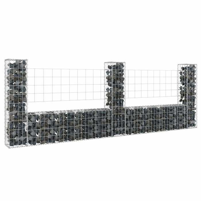 vidaXL Panier de Gabion en Forme de U avec 3 Poteaux Mur de Soutènement Barrière de Jardin Patio Projets de Jardinage 151276 - vue 2