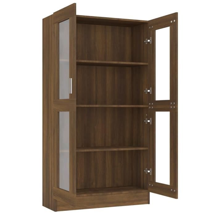 wxs - bibliothèques - armoire à vitrine chêne brun 82,5x30,5x150 cm bois d'ingénierie - haute qualite - dx04036