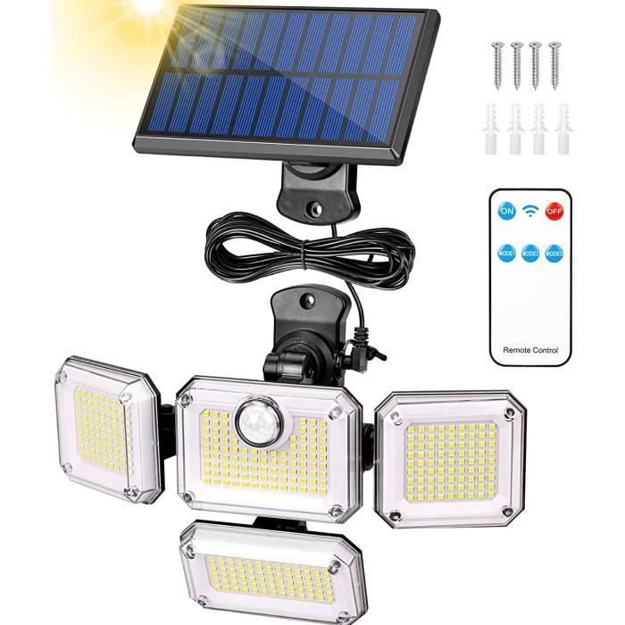 Projecteur Solaire Extérieur 3 Têtes Avec Détecteur De Mouvement - 138 LEDs, 1200 Lm - IP65 - 3 Modes - Pour Jardin, Allée, Garage - 5